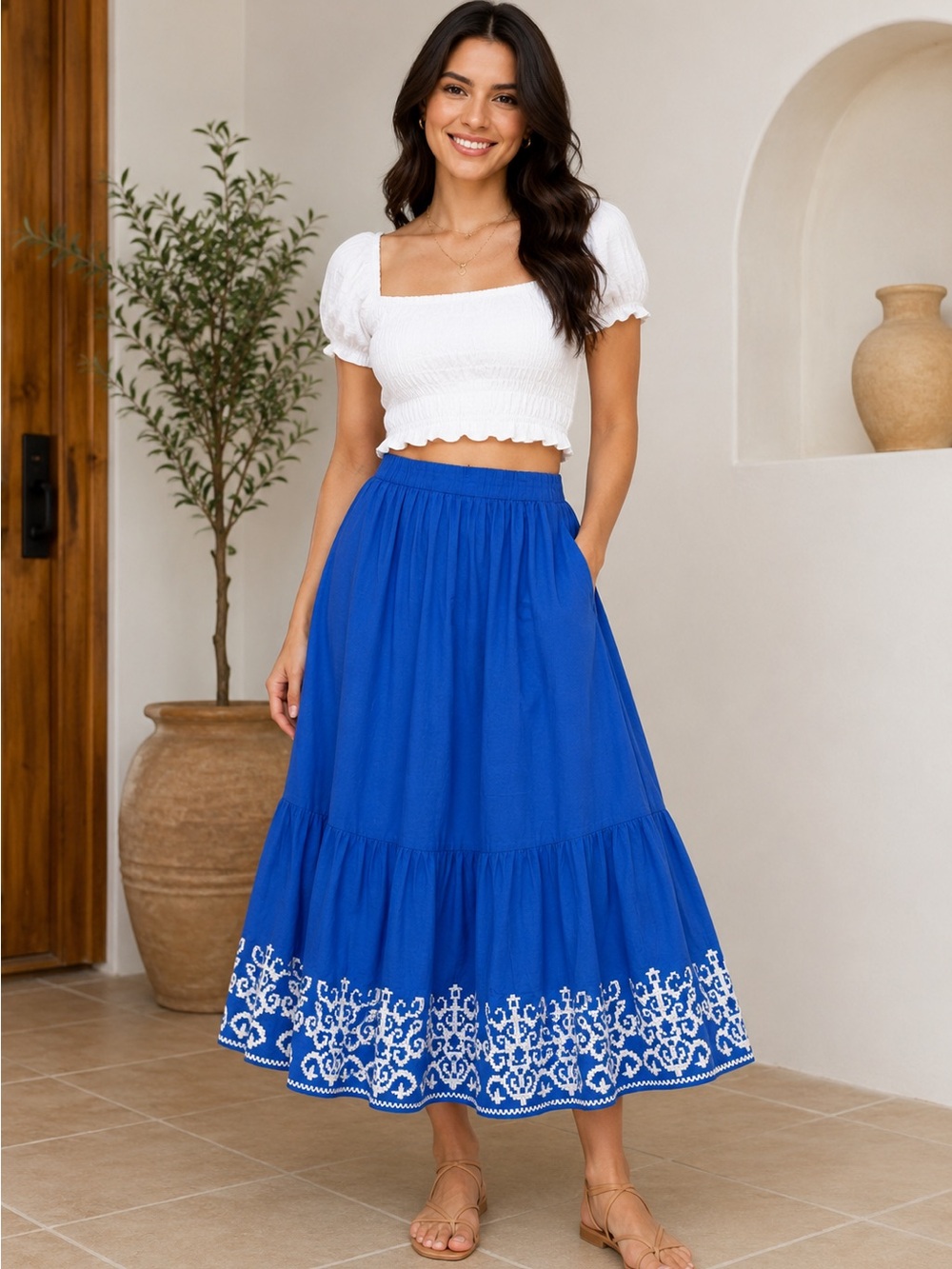 Blue Embroidered Women's Skirt